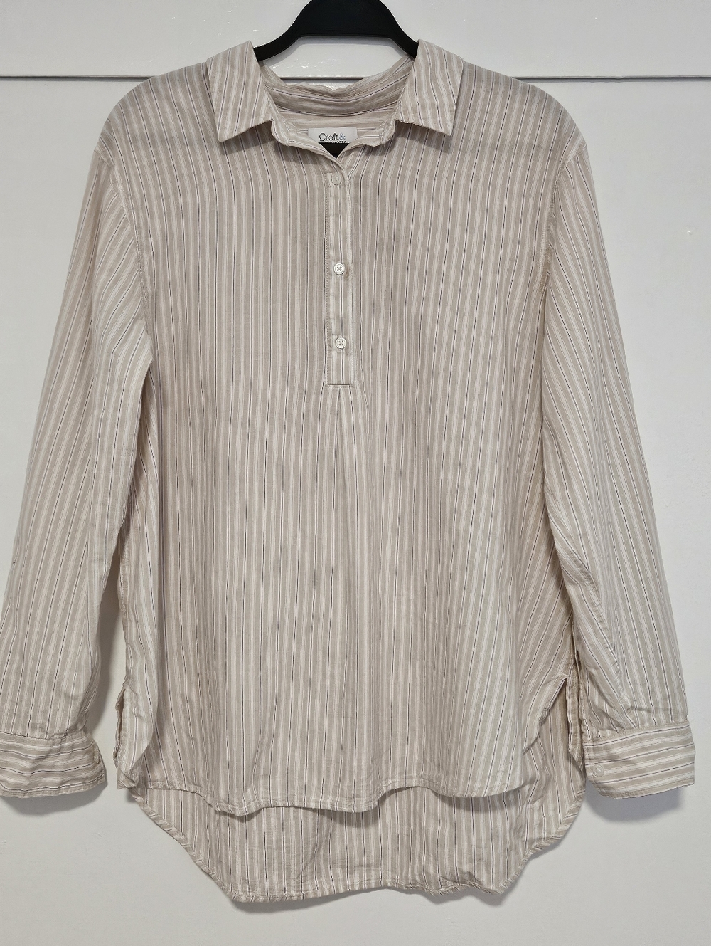Croft & Barrow Light Beige Striped Casual Button-Down Shirt